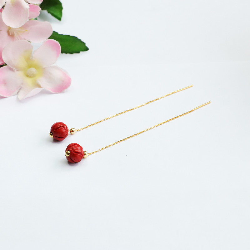 Cinnabar Lotus Beads Sterling Silver Earrings