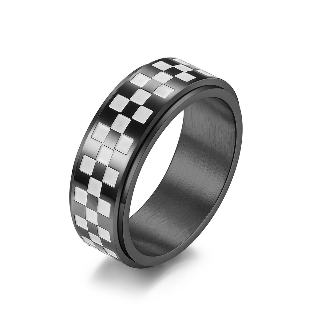 Amazon Racing Flag Go Chessboard Titanium Steel Ring for Men