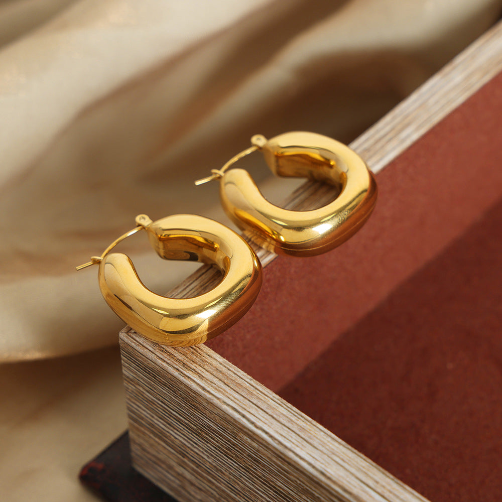 European American High-End Titanium Steel Gold-Plated U-Shaped Geometric Earrings