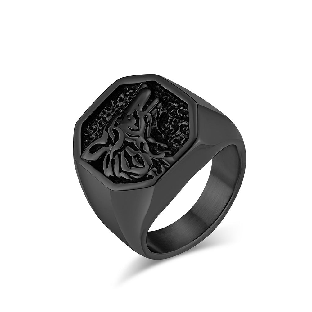 Planderful Titanium Wolf Head Ring For Men Bold Vintage Hip Hop Style Domineering Punk Accessory