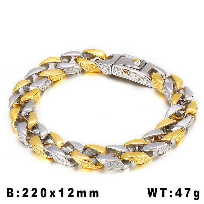 Planderful Mens Titanium Steel Cuban Chain Bracelet 11mm