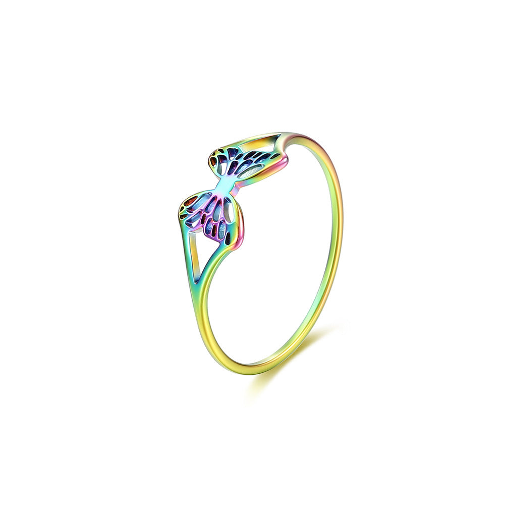 Planderful Hollow Butterfly Titanium Steel Ring For Women Versatile Daily Wear Size 5 To 10