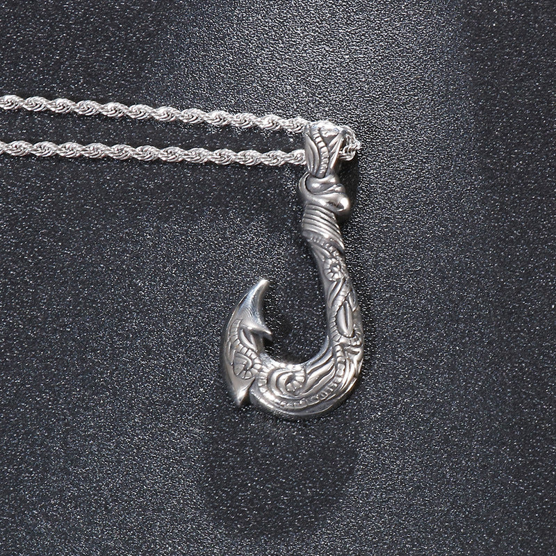 Stylish Retro Stainless Steel Fish Hook Pendant for Men - European and American Design