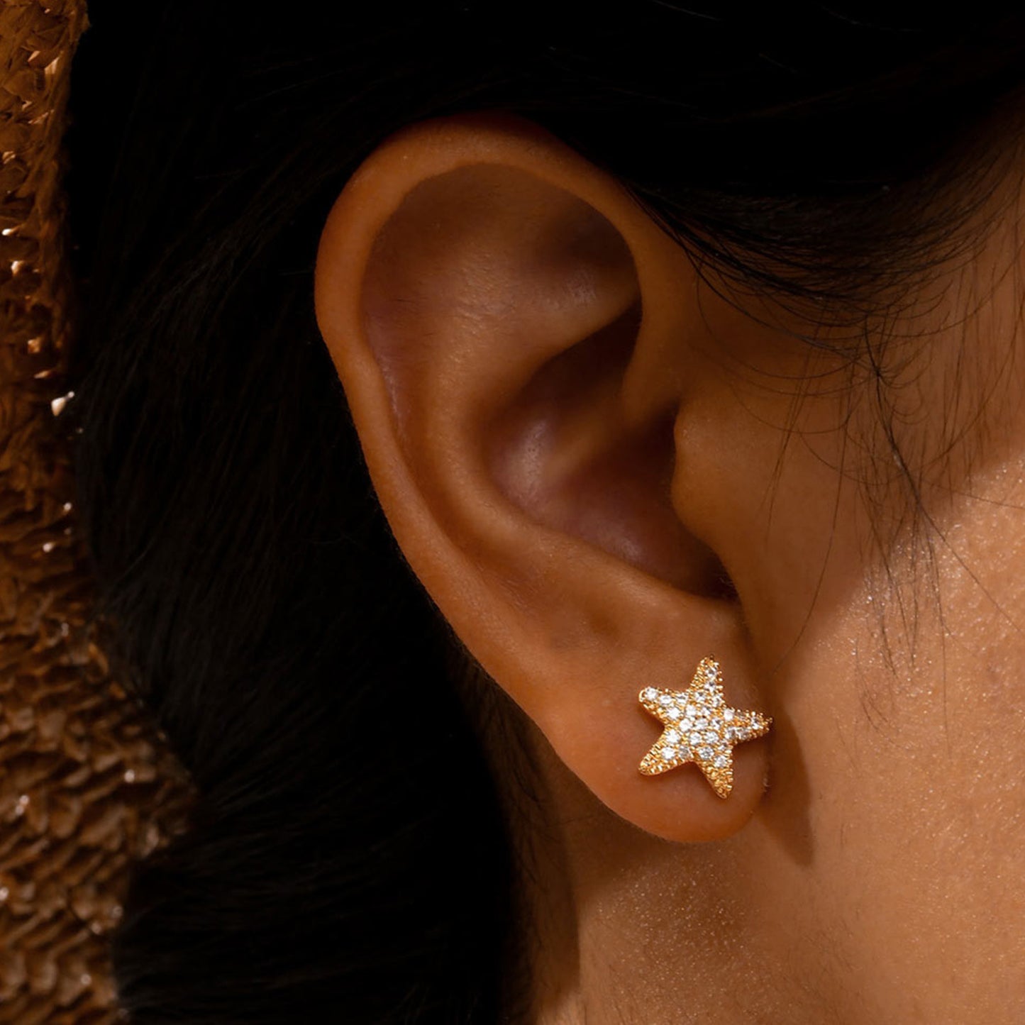 Jewelry Copper Zircon Star Pentagram Earrings Gold Accessories