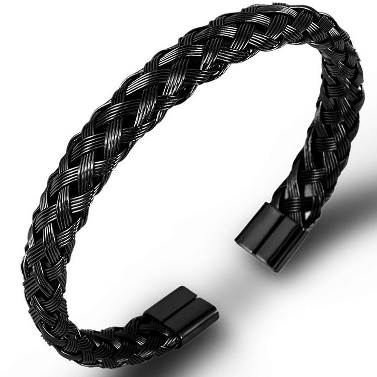 Planderful Everyday Genie Stainless Steel Twist Woven Bracelet For Men Open Cuff