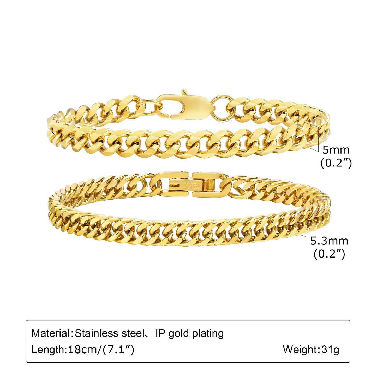 Neutral Two-Piece Bracelet Set Gold Men And Women Jewelry