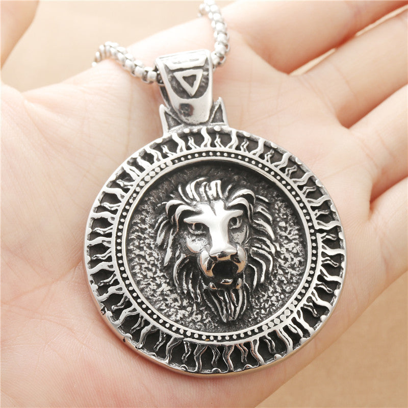 Punk-Inspired Titanium Steel Lion King Pendant Necklace for Men - Retro Trendy Design