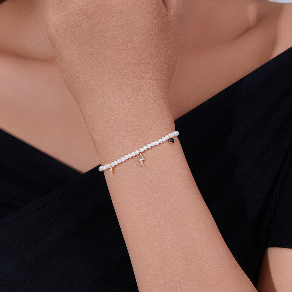 S925 Sterling Silver Pearl Bracelet French Retro Elegant