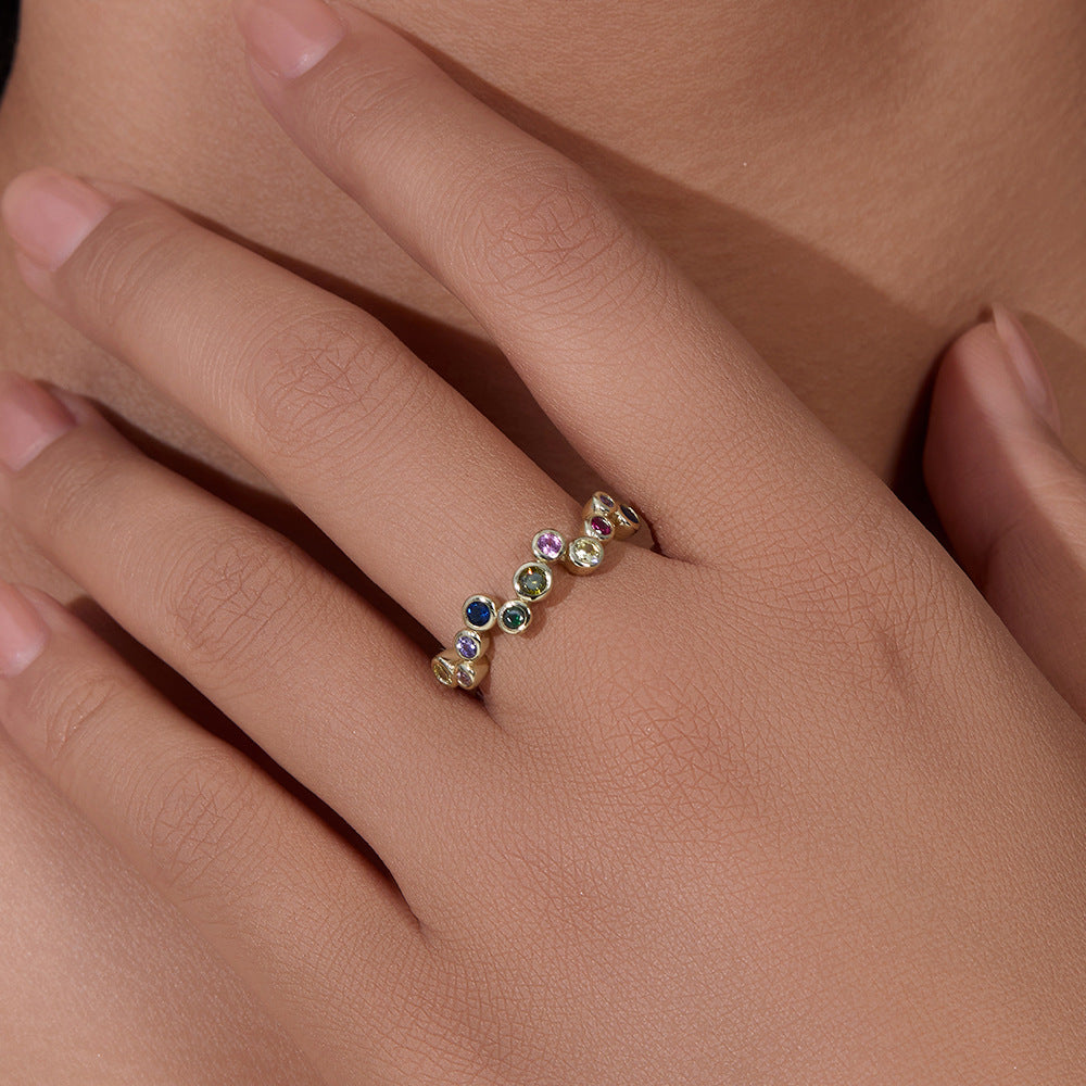 S925 Sterling Silver Colored Zircon Ring Rainbow Ring
