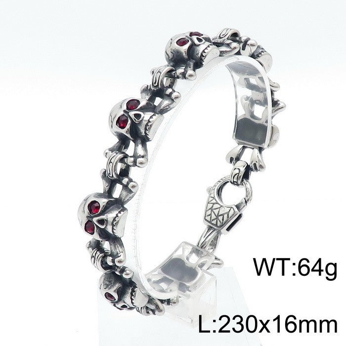 Dark Ghost Head Bracelet Titanium Pendant Red Eye Cross