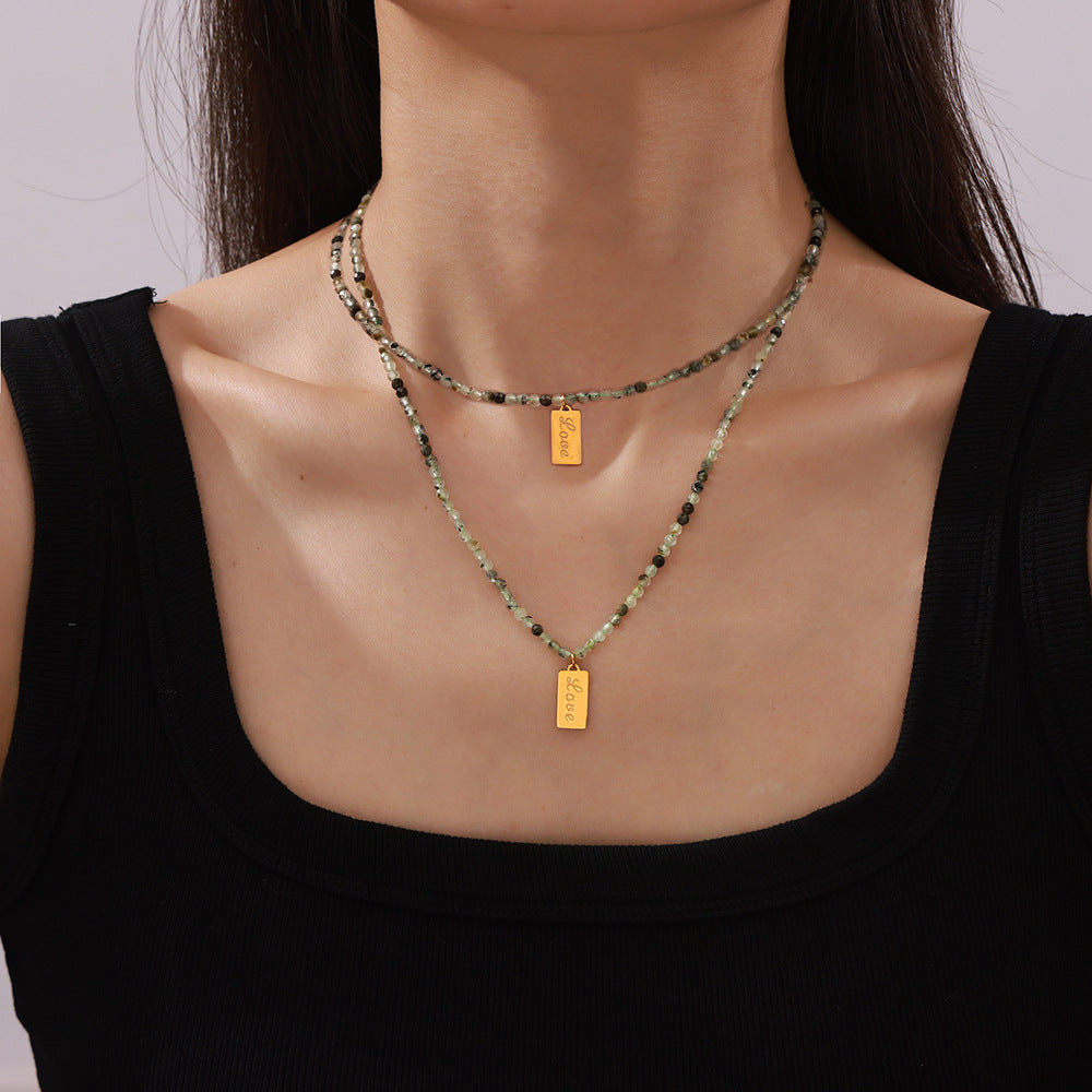 Elegant Handcrafted Olivine Necklace with Gold-Plated Titanium Steel Pendant