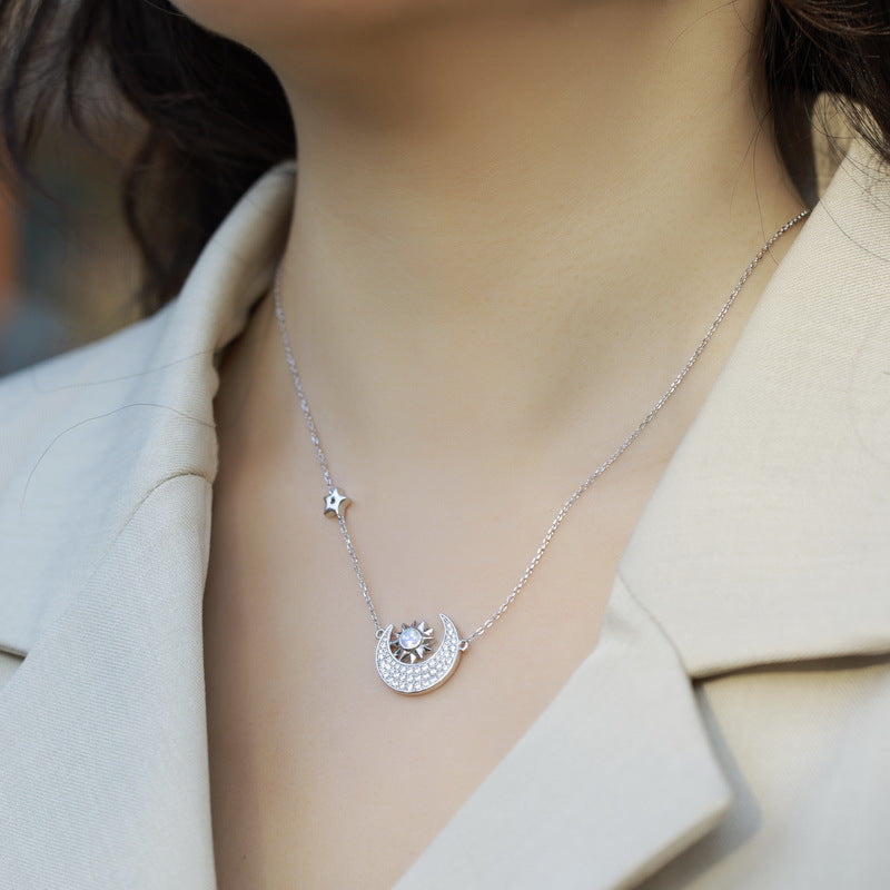 Planderful Every Day Genie – Elegant Blue Moonstone Collarbone Necklace Women's S925 Silver