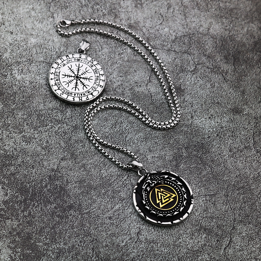 Viking Personality Fashion Dragon Triangle Rune Compass Pendant