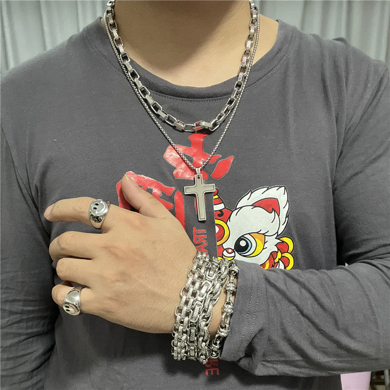 Personalized Retro Titanium Steel Cross Pendant Necklace for Men - Trendy Stainless Steel Design