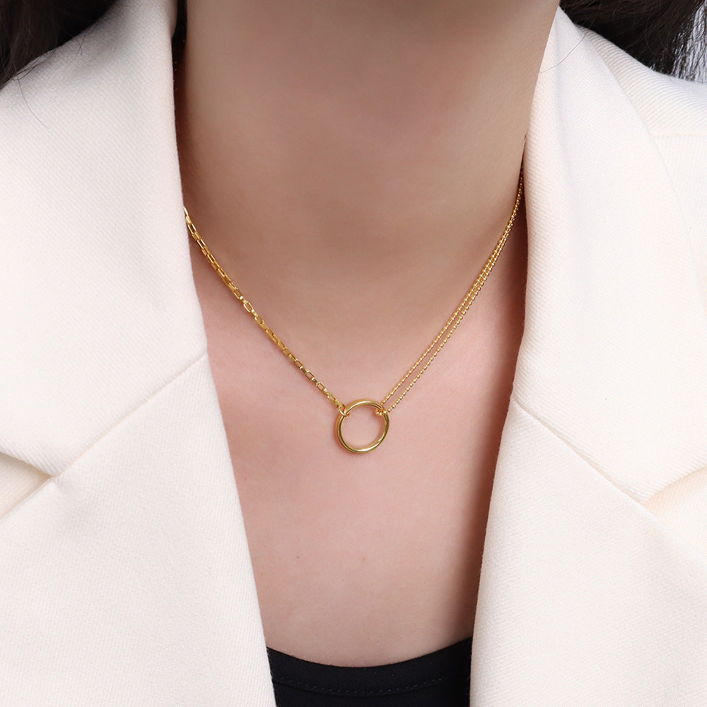 Sparkling Gold Circle Pendant Necklace for Women, European/ American Style
