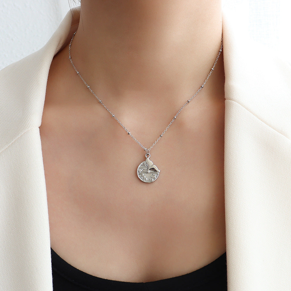 European Mermaid Medallion Pendant Necklace - 18k Gold Plated Titanium Steel Clavicle Chain