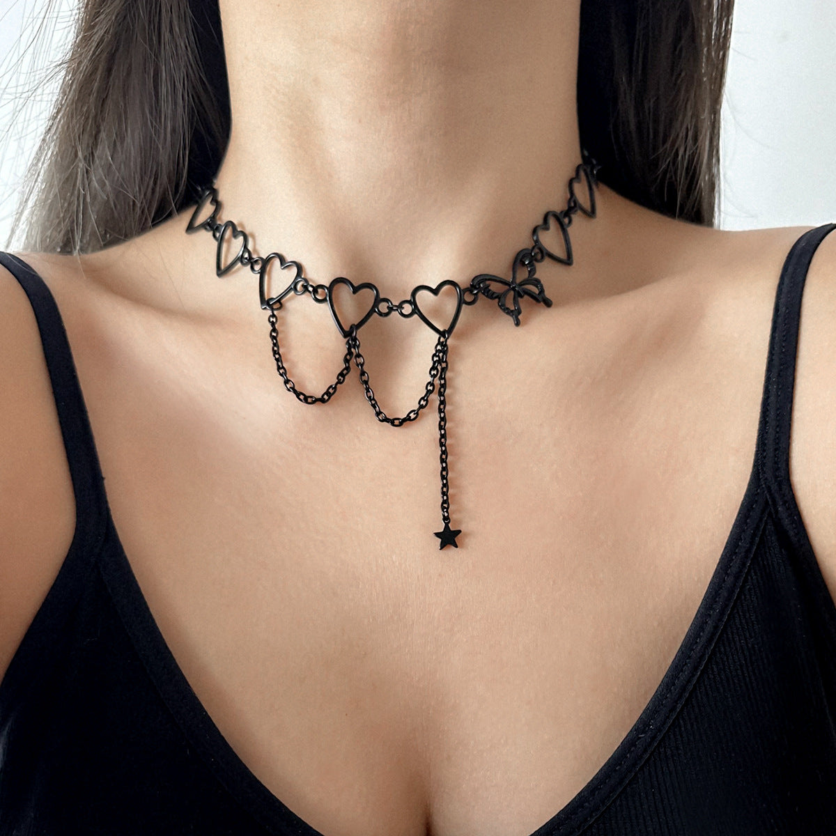 Asymmetrical Heart, Butterfly & Star Necklace