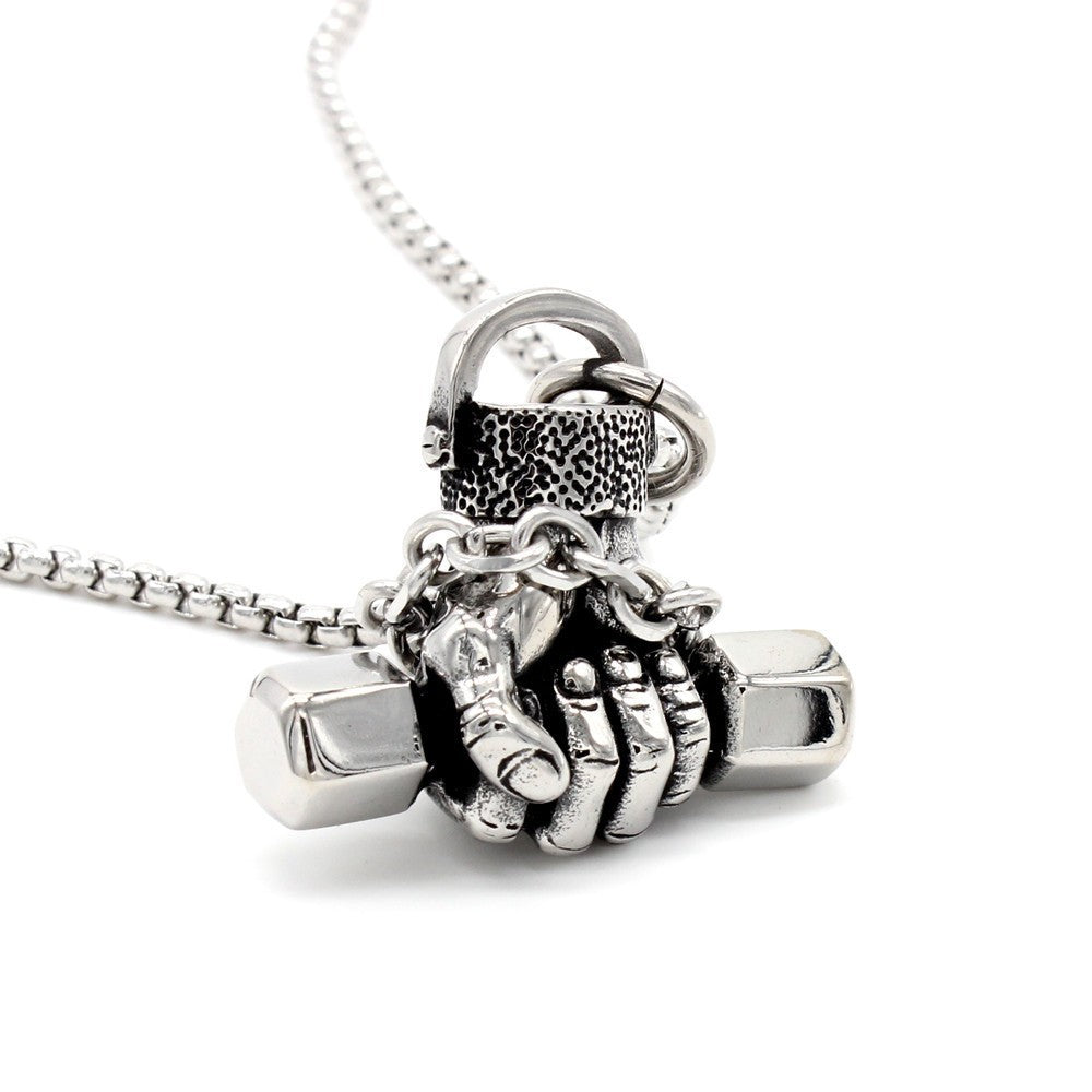 Gym Dumbbell Pendant Necklace Unisex Titanium Steel Durable Fitness Jewelry Planderful Protection Statement