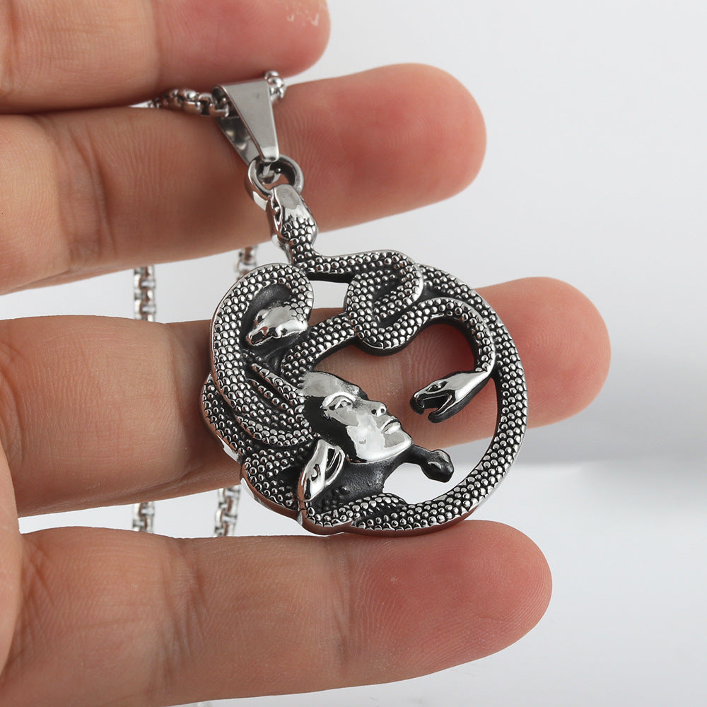 Titanium Steel Snake Queen Pendant Necklace for Men - Retro Punk Style