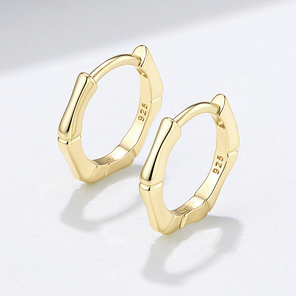 925 Sterling Silver Geometric Square Bamboo Earrings Ear Buckles Earrings