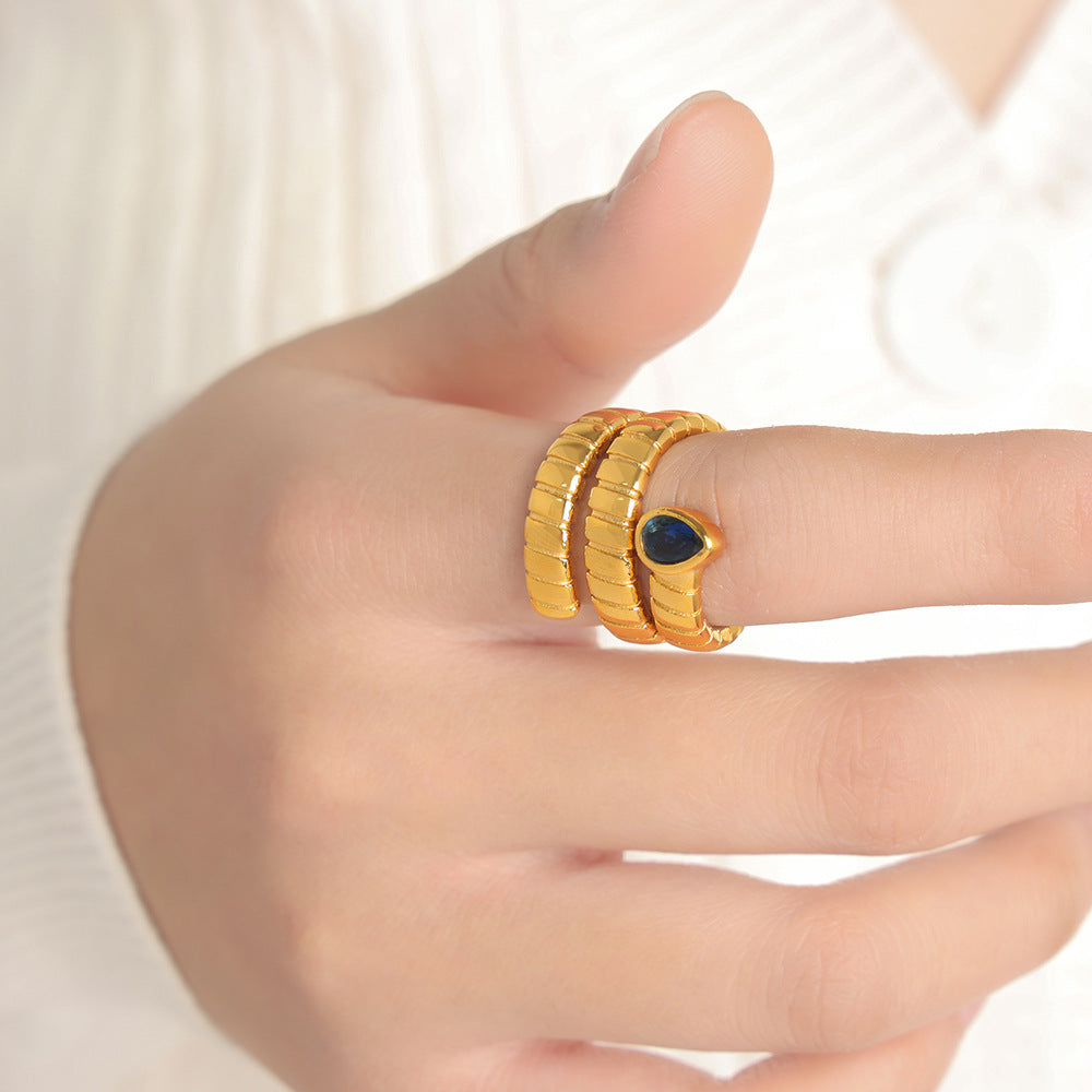 Golden Waterdrop Zircon Open Ring - European Style Fashion Jewelry