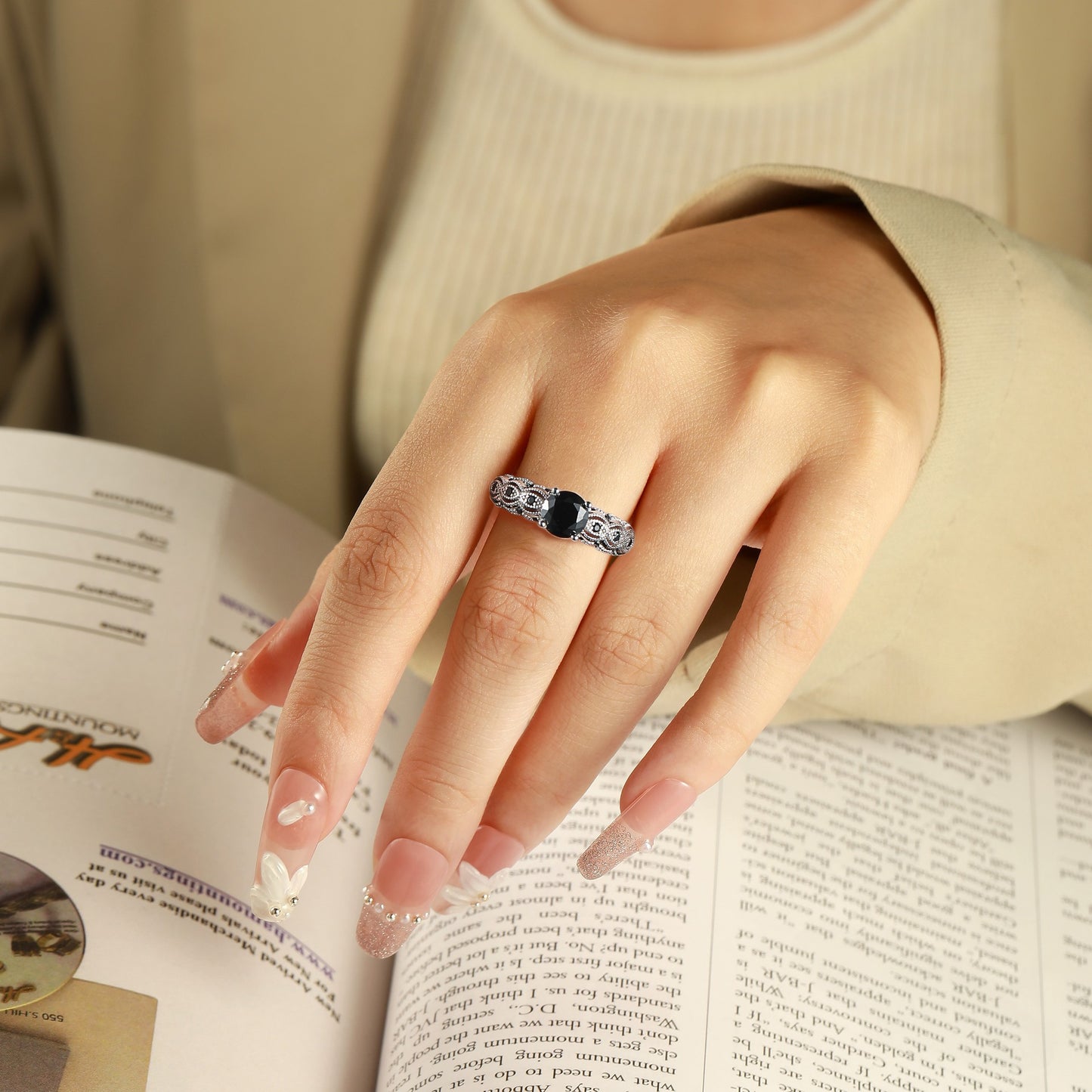 Cross-Border Explosive Personality S925 Silver Black Zircon Ring