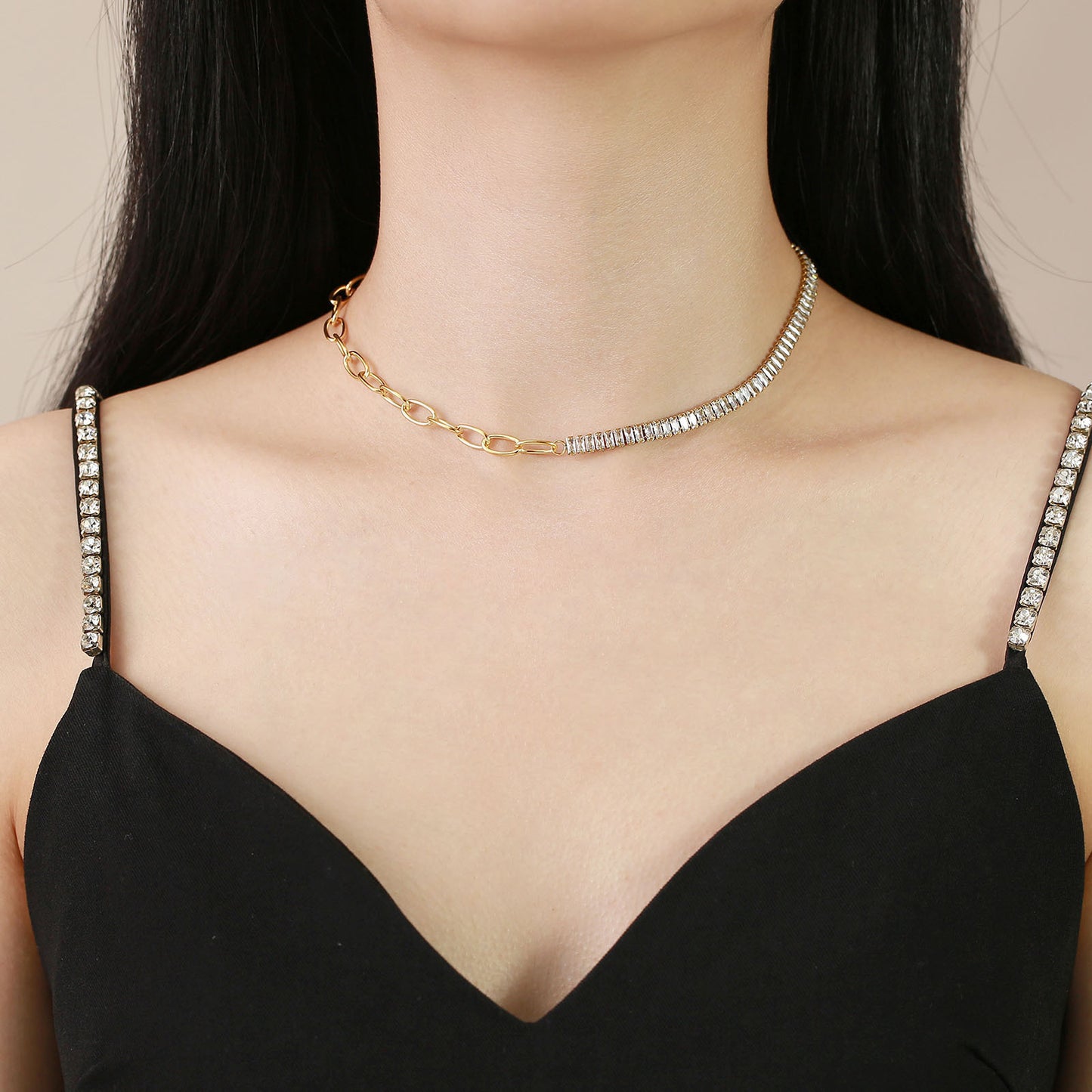 Splicing Necklace OT Buckle Stainless Steel 18K Gold Zircon Chain