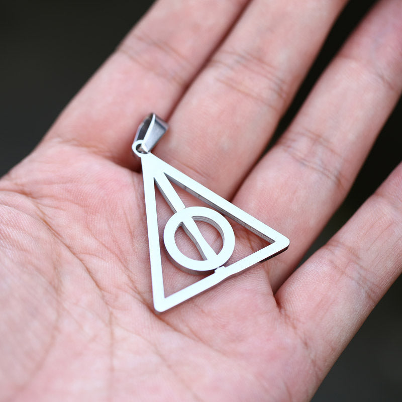 Triangular Rotating Pendant in Titanium Steel Inspired by Deathly Hallows for Men - European and American Film and Television Jewelry