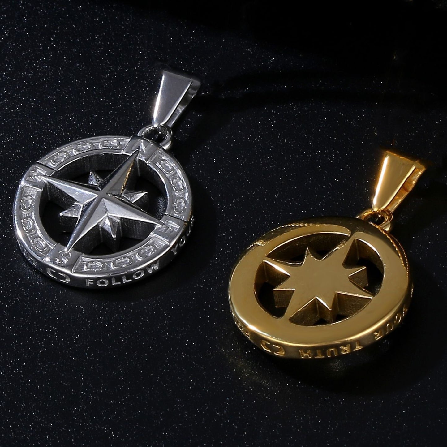 Planderful Geometric Round Compass Pendant Necklace For Men Titanium Steel Durable Everyday Wear