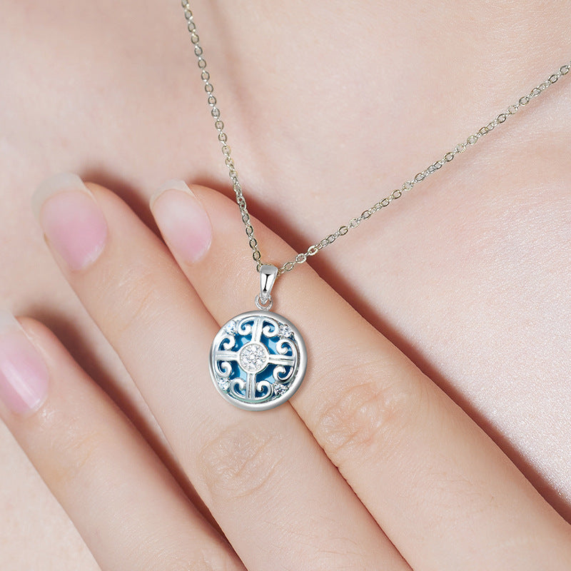 925 Sterling Silver Tile Pattern Turquoise Women's Necklace