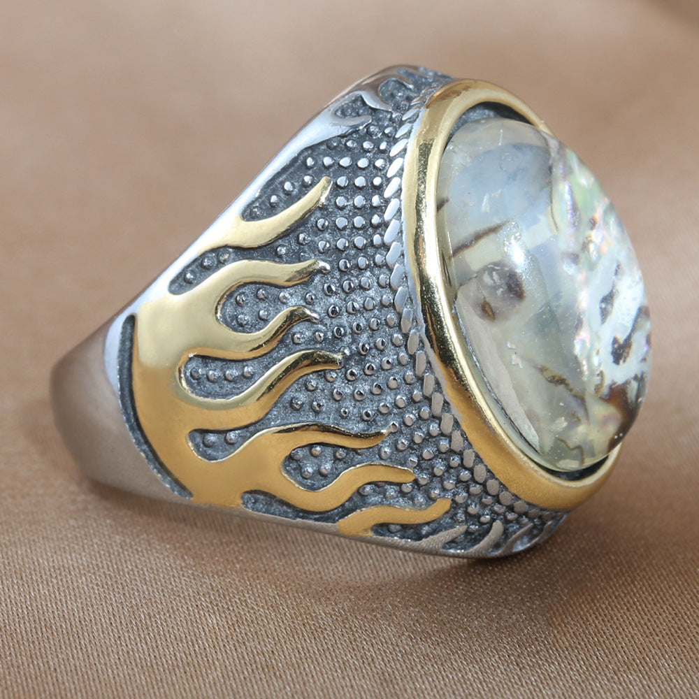 Retro Titanium Steel Oval Stone Ring for Men - Trendy Flame Design Accessories
