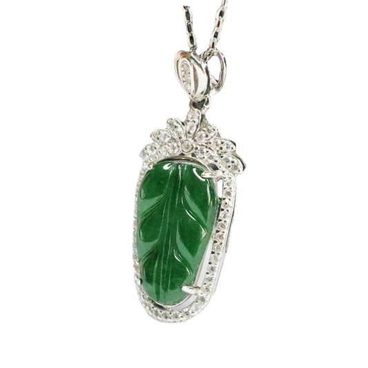 Starlight Sage Sterling Silver Jade Leaf Necklace with Zircon Embellishments