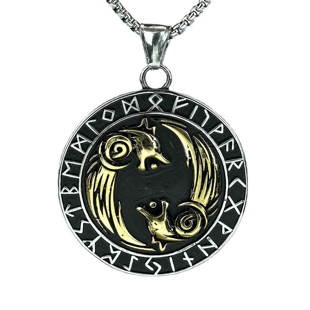 Vintage Personalized Men's Pendant Viking Wolf Head Necklace