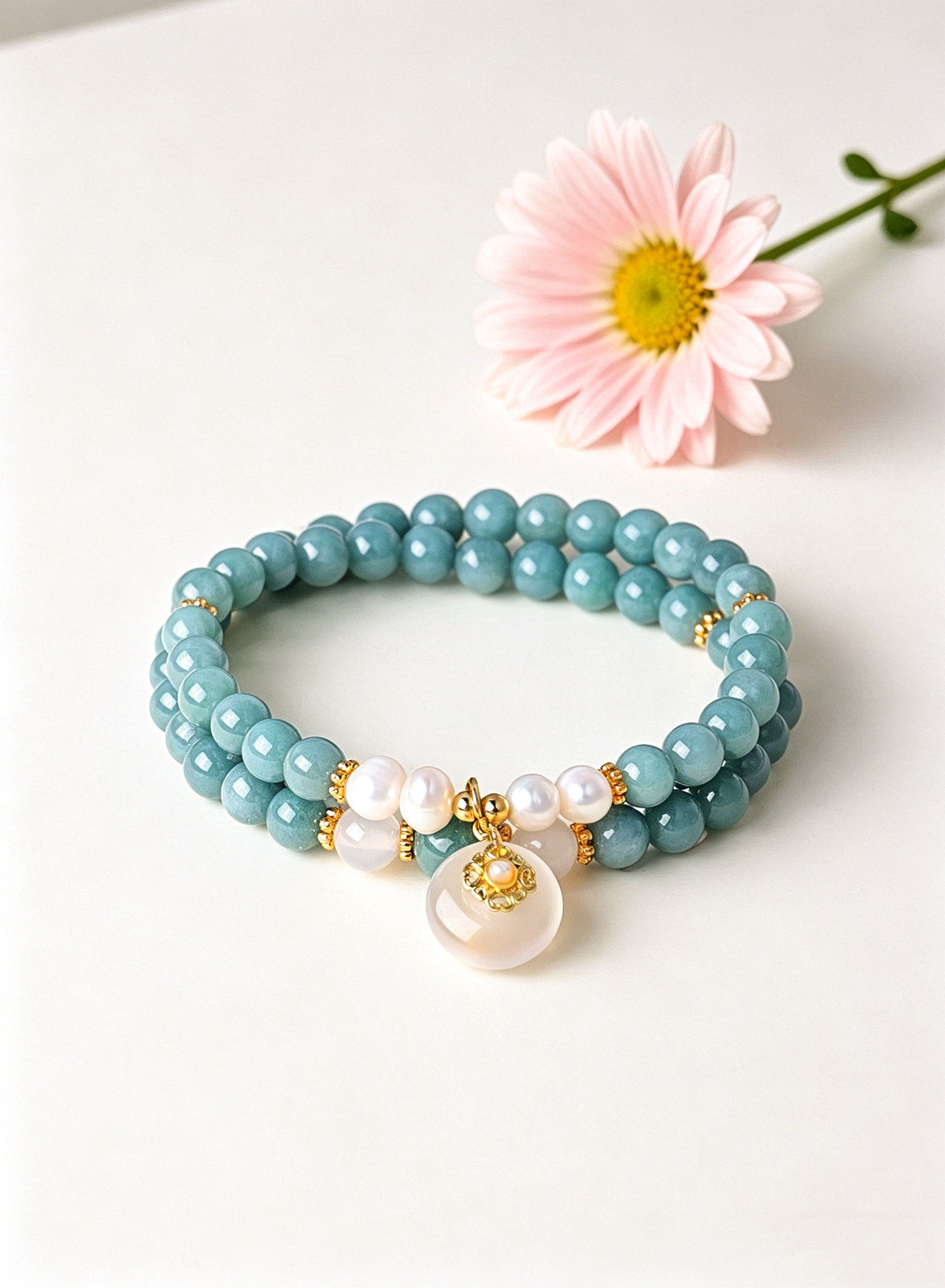 Agate Jadeite Jade Double-Wrap Bracelet