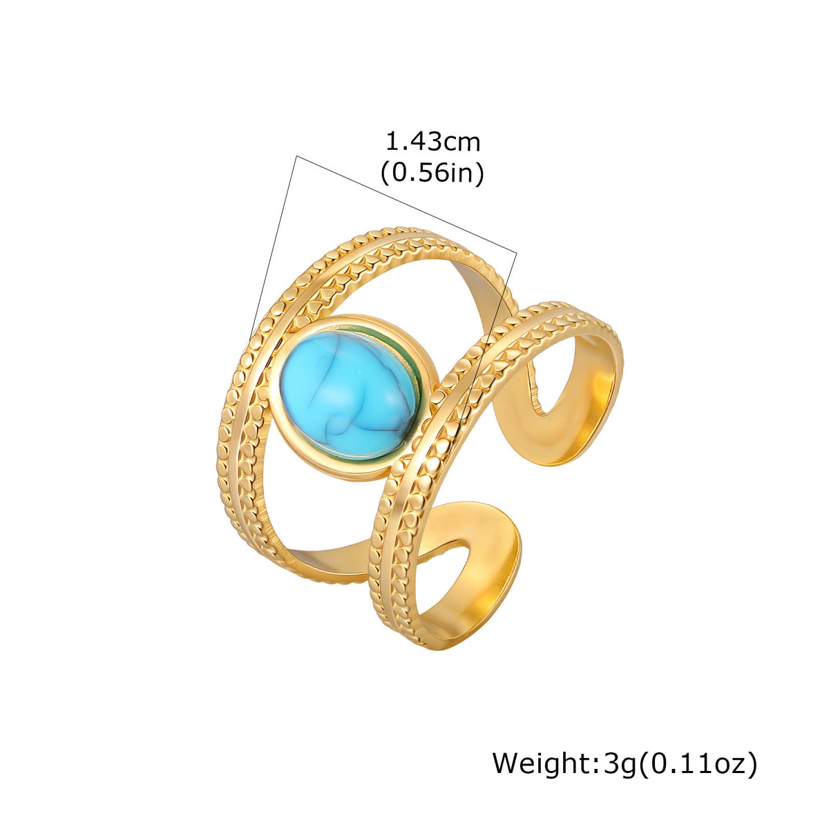 Stainless Steel French Color Amber Stone Double Open Ring