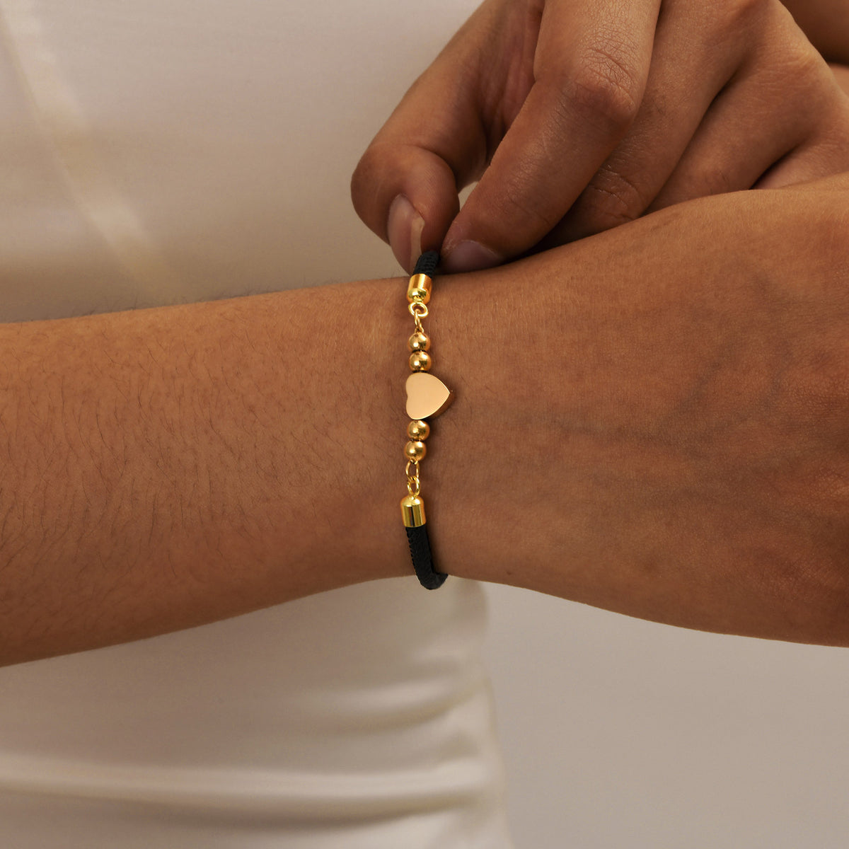 Stainless Steel Heart-Shaped Gold Round Beads Copper Tree Of Life Black Milan Rope Bracelet