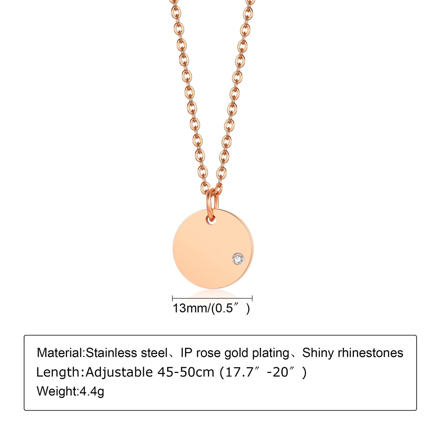 Stainless Steel Necklace Golden Lady Zircon Round Jewelry