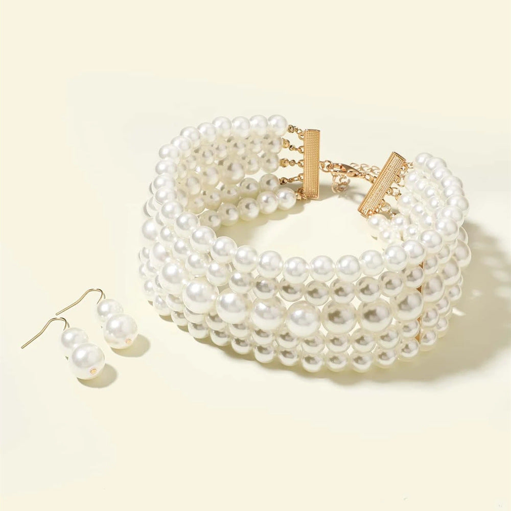 Luxurious European and American Multilayer Faux Pearl Choker Necklace Set - Wholesale Amazon Jewelry Collection