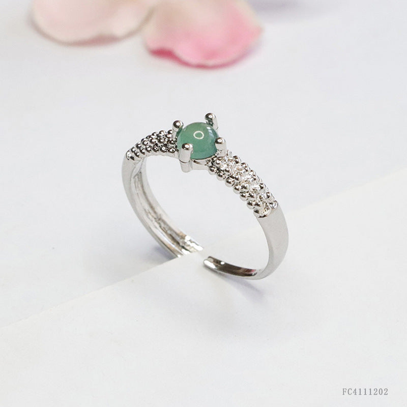 Icy Blue Jadeite Cabochon Claw-Set Ring