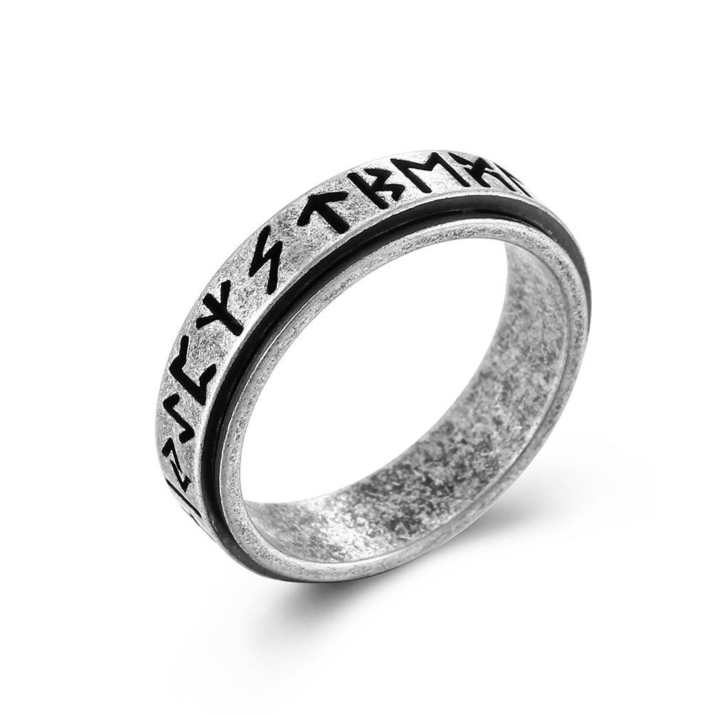 Nordic Style Hollow Viking Character Titanium Steel Ring for Men
