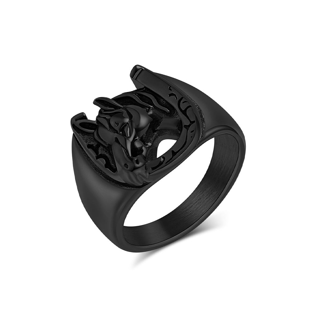 Planderful Personalized Retro Horse Head Titanium Steel Ring For Hip Hop And Hipster Style