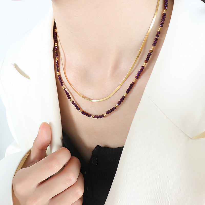 Retro Fashion Double Layered Necklace with Glass Stone Accents