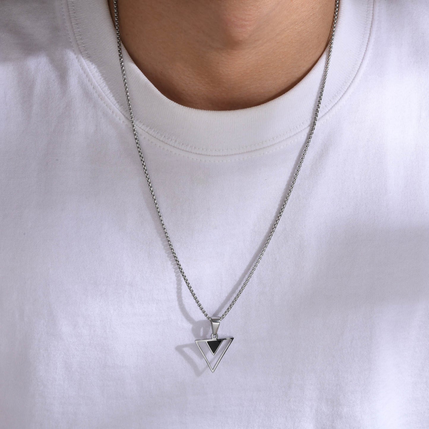 Stainless Steel Triangle Geometric Smear Oil Pendant Necklace