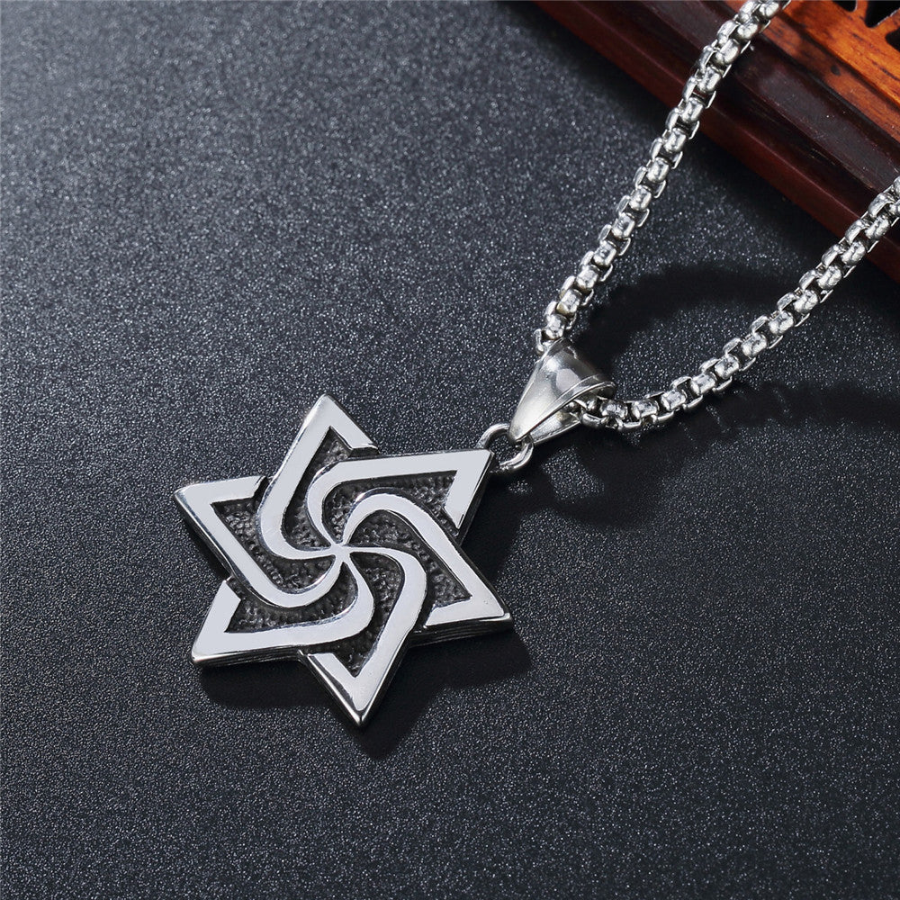 Planderful Hexagonal Star Pendant Titanium Steel Unisex Jewelry For Men And Women Retro Protection Statement Charm