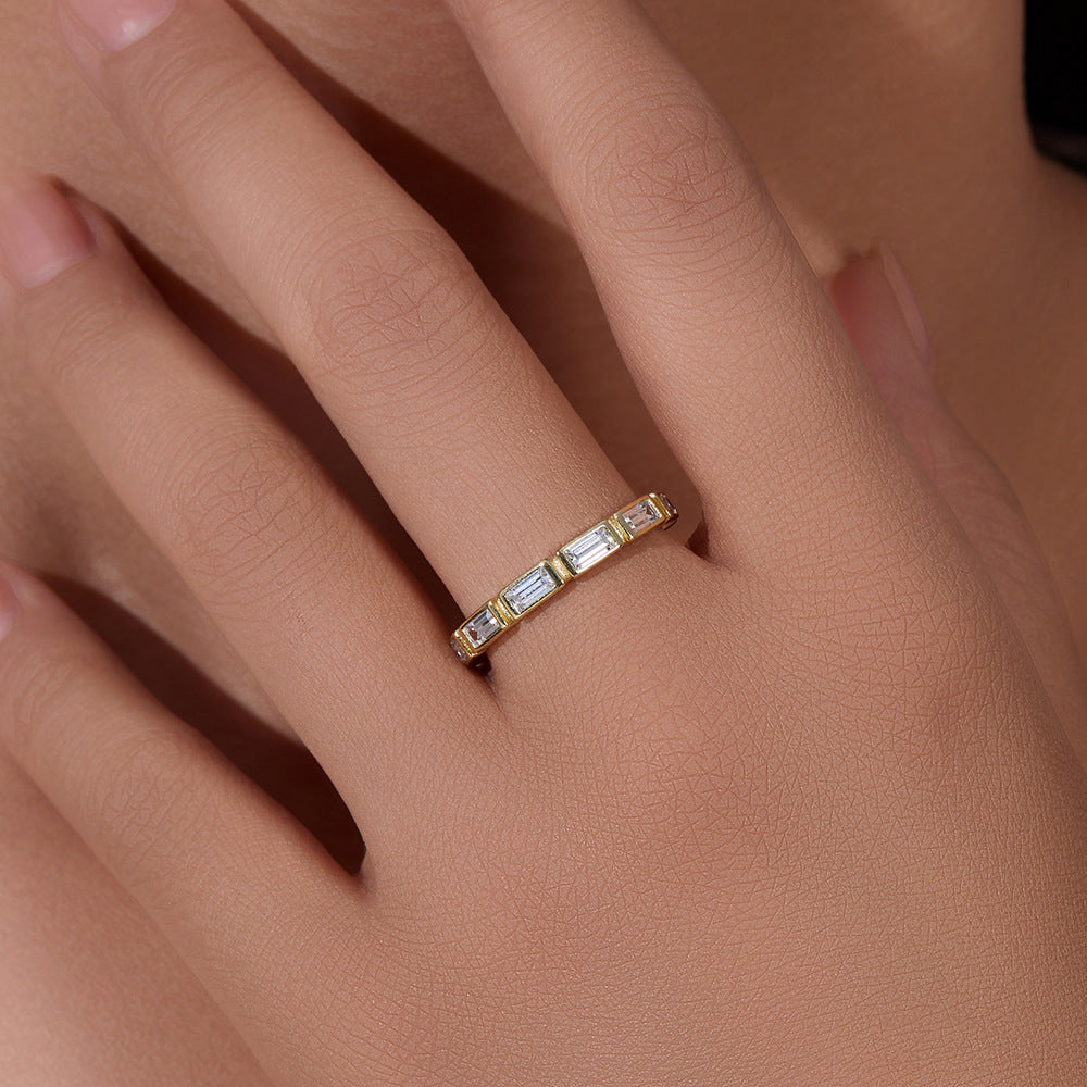 S925 Sterling Silver Geometric Rectangular Zircon Ring, Stacking And Wearing A Ring