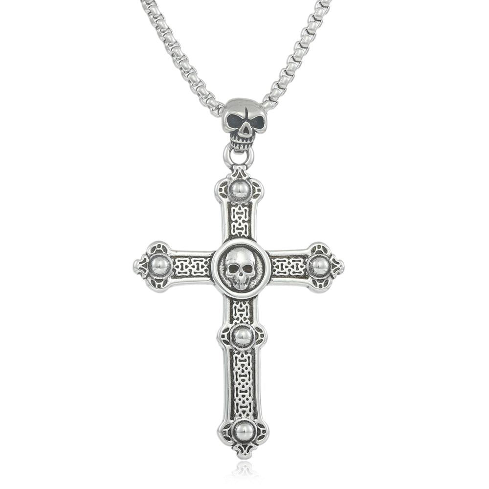 European And American Stainless Steel Cross Pendant Men's Skull Necklace