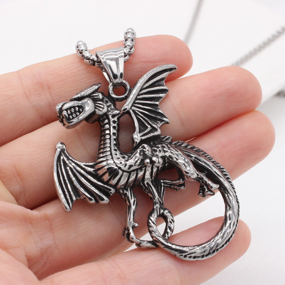 Men's Personalized Retro Dinosaur Pendant in Titanium Steel - European and American Design