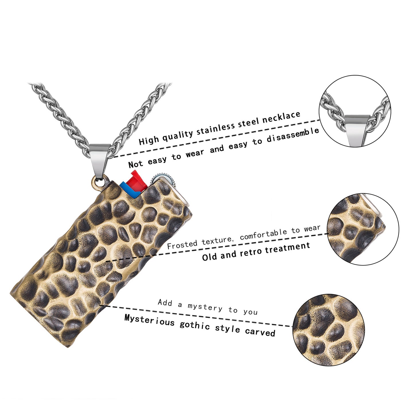 Titanium Steel Necklace Pendant – Vintage Lighter Pendant