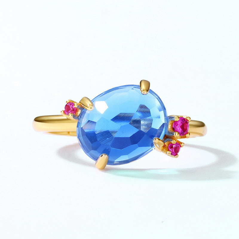 S925 Sterling Silver Colored Crystal Adjustable Ring
