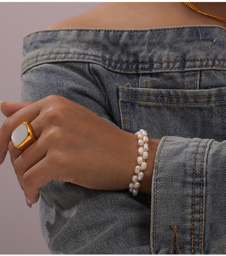 Elegant Multi-Layer Freshwater Pearl and Copper Jewelry Set